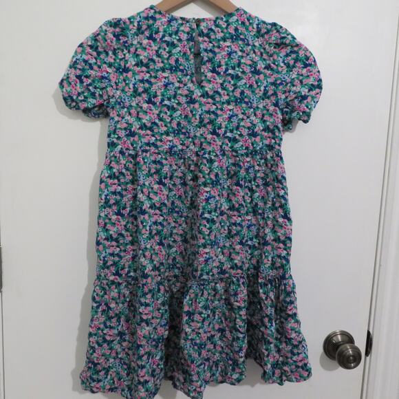 Crewcuts Girls Sz 8 Blue Pink Floral Tiered Midi Dress Puff Sleeves - Picture 2 of 8